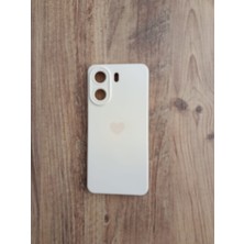 Newon Redmi 13C Kalp Baskılı Içi Kadife Silikon Telefon Kılıfı(Krem Renk)