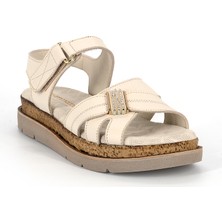 Mammamia D26YS-2905 Kadın Hakiki Deri Günlük Comfort Sandalet Krem