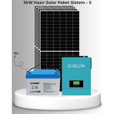SB Solar 3kw Hazır Solar Paket | Buzdolabı + Çamaşır Makinesi + Küçük Ev Aletleri | Bağ Evi - Yazlık - Karavan (Montaj Ekipmanları Dahil)