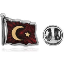 Yvz Store 925 Ayar Gümüş Türk Bayrağı Rozet