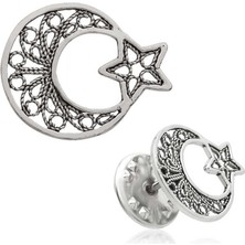Yvz Store 925 Ayar Gümüş Telkari Ay Yıldız Rozet