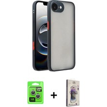 Marsilyan™- iPhone 16E Kılıf Ahenk Çizgi Serisi - Siyah Bilvis 3D Cam Ekran Koruyucu + Raze Metal Kamera Lens - Gs