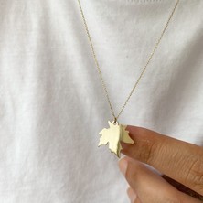 Simurg Jewellery 925 Ayar Gümüş Altın Kaplama Akçaağaç Yaprak Tasarımlı Kadın Kolye