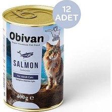 Obivan Tahılsız Somon Balıklı Ezme Yetişkin Kedi Konservesi 400 gr x 12 Adet