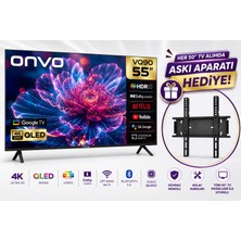 Onvo 55VQ90F3UA 55'' 140 Ekran Uydu Alıcılı 4K Ultra Hd Google Smart QLED Tv+Dreamstar Tv Duvar Askı Aparatı