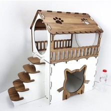 Empressco Mabel Ahşap Kedi Evi Katlı Teraslı Kedi Yatağı Dayanıklı Tasarım ve Kolay Montaj