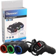EstoreBox Olesson 1633 12-24V 3lü Usbli 120W 80CM Kablolu Dijital Ekranlı Araç Çakmak Çoklayıcı