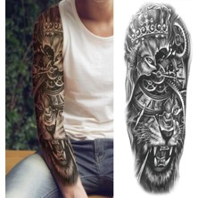 Hediye Vakti Geçici Dövme Kol Kaplama - Aslan Kral Mekanik Saat ve Taç Desenli Büyük Boy Tattoo