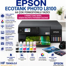 Epson Wi-Fi + Tarayıcı + Fotokopi Renkli Çok Fonksiyonlu Tanklı Mürekkep Püskürtmeli Ecotank L8100 Yazıcı