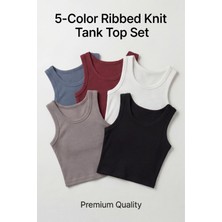 Liarca Premium Fitilli Pamuklu Esnek Kumaş Kadın 5'li Atlet Set - U Yakalı Spor ve Şık Basic Bluz Seti - Yumuşak Dokulu Slim Fit Yazlık Üst Set