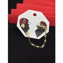 Melisa Takı & Aksesuar 316L Çelik Jewelry Gold Renk 4lü Set Ear Cuff Küpe