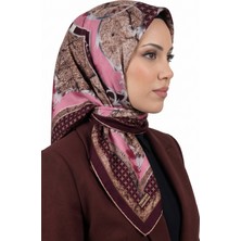 Hadiora Kadın Pembe Kahve Soyut Desenli Organik Soft Pamuk Eşarp