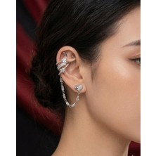 Melisa Takı & Aksesuar 316L Çelik Jewelry Gümüş Renk 4lü Set Ear Cuff Küpe