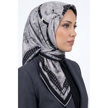 Hadiora Kadın Gri Siyah Soyut Desenli Organik Soft Pamuk Eşarp