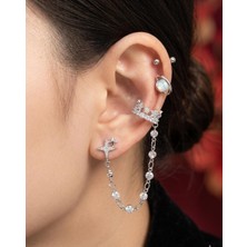 Melisa Takı & Aksesuar 316L Çelik Jewelry Gümüş Renk 4lü Set Ear Cuff Küpe