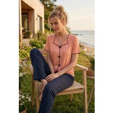 Formo Kadın Kurdele/fiyonklu Kısa Kollu Yüksek Kaliteli Esnek Pijama Takımı