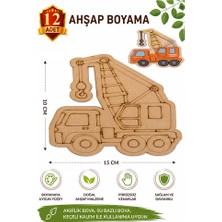 ArtMaster Ahşap Boyama Vinç 12 Adet 10X15CM Araba Boyama Figürü Etkinlik Çoçuk Gelişim Motor Beceri Kreş Anasınıfı