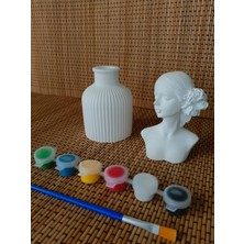 Perivar Boyanabilir Vazo ve Kız Biblo Seti Taş Tozu Boyama Hobi ve Sanat Etkinlik Seti - Akrilik Boya + Fırça