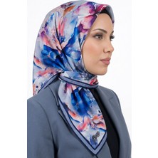 Hadiora Kadın Mavi Gri Floral Desenli Organik Soft Pamuk Şal