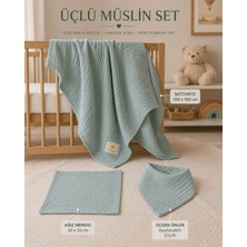 Heianmono 2 Katlı Mint Yeşili 3' Lü Set (100X120 Battaniye & 30X30 Ağız Mendili & Üçgen Önlük)