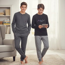 Bonbon Genç Erkek Pamuklu Yakası Düğmeli Cepli Hediyelik 2 Adet 2'li Alt Üst Pijama Takımı (AL007 V2, AL009 V2) BB2486