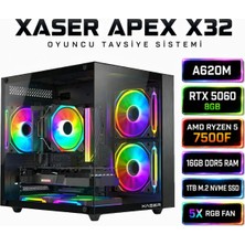 Xaser Apex X32 Ryzen 5 7500F-A620M-/Rtx 5060 Dual /1tb M.2/16GB Ddr5 Siyah-Gaming Oem Oyuncu Paket