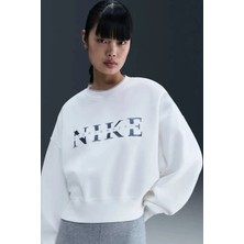 Nike Phoenix Fleece Crew Oversize Womens Sweatshirt Bol Kesim Bisiklet Yaka Kadın Sweatshirt Beyaz