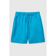 United Colors Of Benetton Erkek Çocuk Logo Işleme Detaylı Yan Cepli Bermuda Şort Mavi  6-14 Yaş