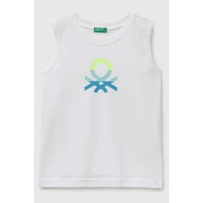 United Colors Of Benetton Erkek Çocuk Logo Baskı Detaylı Yuvarlak Yaka T-Shirt Beyaz-Pembe 6-14 Yaş