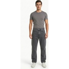 Onz Erkek Gri Kar Baggy Kalip Bol Paça Pamuklu Likrali Kot Pantolon