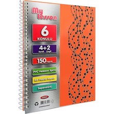 Tokaç My Lesson A4 Plastik Kapaklı Defter 6 Konulu 4 Kareli + 2 Çizgili 150 Yaprak Açık Turuncu