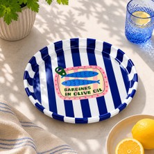 Sarkap Home Sardines Mavi Sunumluk 26 cm Yuvarlak Metal Meyve Tabağı Lacivert Desenli
