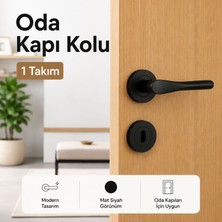 Badem10 Özen Royal Mat Siyah Oda Kapı Kolu 1 Takım Yuvarlak Rozetli Şık Modern Iç Oda Kapı Kolları