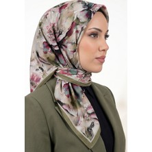 Hadiora Kadın Gri Yeşil Floral Desenli Organik Soft Pamuk Şal