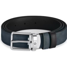 Montblanc Everyday Tokalı Kadife Mavi - Siyah 30 mm Çift Taraflı Deri Kemer 221005