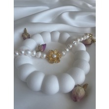 Maison Perle Jewelry Big Flower Yuvarlak Kesim Gerçek Inci Bileklik