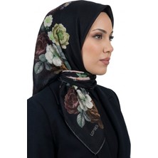 Hadiora Kadın Siyah Zeminli Çiçek Desenli Organik Pamuk Soft Eşarp
