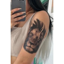Çılgıntrend Karat Tattoo Aslan Desenli Su Geçirmez Geçici Dövme Kol Omuz Bacak Uyumlu Siyah Büyük Tattoo