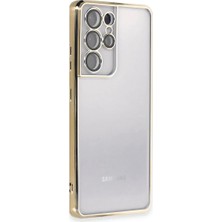 Bilfold Samsung Galaxy S21 Ultra Kılıf Razer Lensli Silikon - Gold