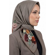 Hadiora Kadın Vizon Çiçek Desenli Organik Pamuk Soft Eşarp