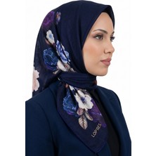 Hadiora Kadın Lacivert Çiçek Desenli Organik Pamuk Soft Eşarp