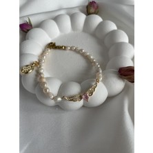Maison Perle Jewelry Volan Melek Kanadı Kalpli Bileklik Tam Tur Gerçek Inci Bilek