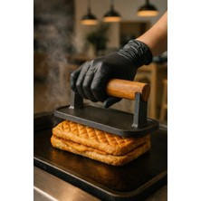 Sastech Baklava Desenli Döküm Demir Pres — Et Mühürleme — Burger Pres — Piknik Tost Uyumlu — Ahşap Sap