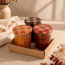 Sarkap Home 3'lü 200 ml Ekose Kapaklı Kavanoz Seti