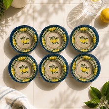 Sarkap Home 10 cm Çap, 3.2 cm Yükseklik 6'lı Lemon Design Lacivert Dondurmalık ve Çerezlik Seti