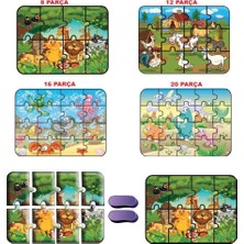 Uravas Store Mey Ithalat® 1481 Süper Renkli 4'lü Puzzle - Hayvanlar / 8+12+16+24 Parça Puzzle