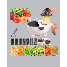 Uravas Store Mey Ithalat® 5 Fonksiyonlu Döner Rende Süzgeçli Çok Amaçlı Sebze Doğrayıcı Kaymaz Tabanlı