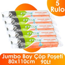 Ethex Standart Jumbo Çöp Torbası - 80X110CM, 90 Lt, 10 Adet,5 Rulo