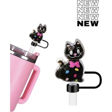 Stanley Uyumlu 1 Adet 1,18 Lt Termoslar ile Uyumlu Sevimli Siyah Kedi Figürlü (10MM) Pipet Tıpası Bpa Içermez.