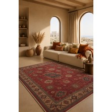 Fuly Consept Bordo Etnik Desenli Vintage Halı Kaymaz Tabanlı Dekoratif Salon Halısı FCKLM3025-2 Bordo Kilim